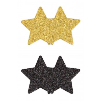 PRETTY PASTIES GLITTER STARS BLACK GOLD 2 PAIR