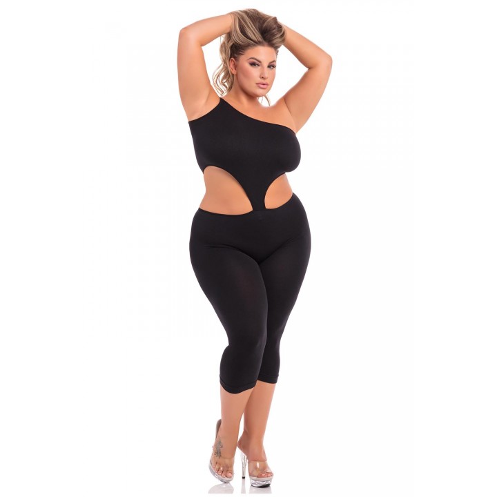 ONE SHOULDER CROPPED CATSUIT BLACK, XL/2XL