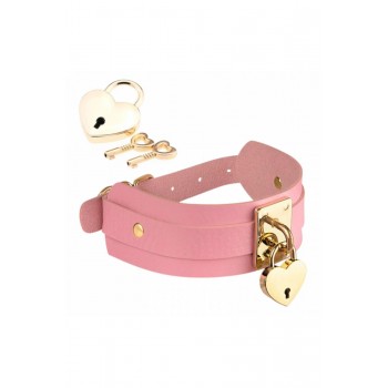 KINKY DIVA HEART LOCK & KEY COLLAR PINK/GOLD