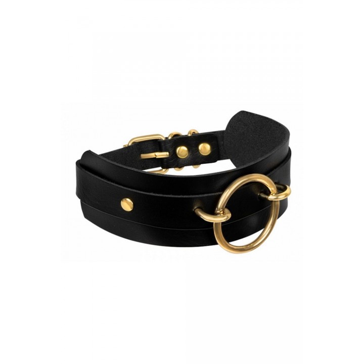 KINKY DIVA O-RING FRONT COLLAR BLACK/GOLD