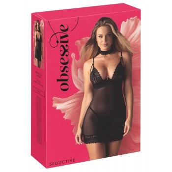Seksualūs apatiniai Obsessive Donarella Chemise & Thong, juodi