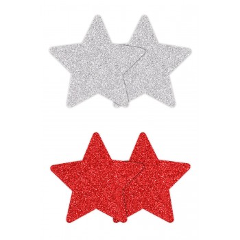 PRETTY PASTIES GLITTER STARS RED SILVER 2 PAIR