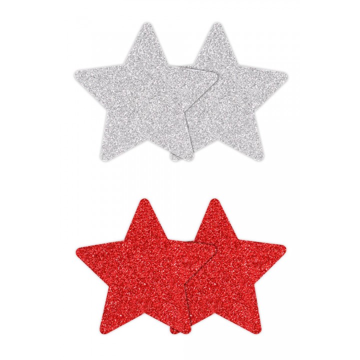 PRETTY PASTIES GLITTER STARS RED SILVER 2 PAIR