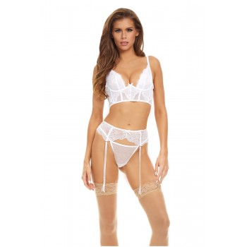 BOMBSHELL BOUDOIR PEEK A BOO WIRE 3 PC SET WHITE, M