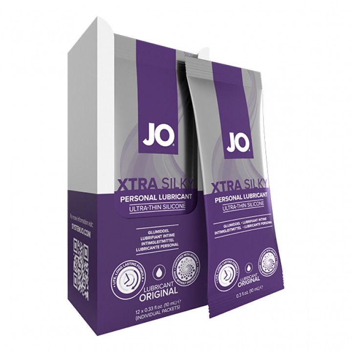 System JO - Foil Pack Display Box Xtra Silky Silicone Lubricant 12 pcs