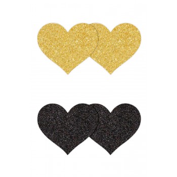 PRETTY PASTIES GLITTER HEARTS BLACK GOLD 2 PAIR