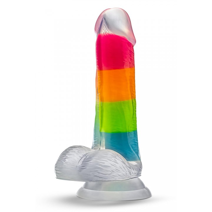 NEO ELITE GLOW IN THE DARK RAINBOW RAVE 6.5 INCH SILICONE DUAL DENSITY DILDO MULTICOLORED