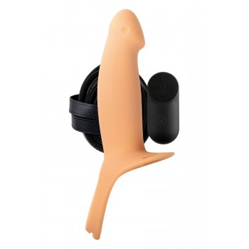 Strap-on Virgite Hollow Strap Vibrating H4 L, smėlio spalvos Strap-on Virgite Hollow Strap Vibrating H4 L, smėlio spalvos