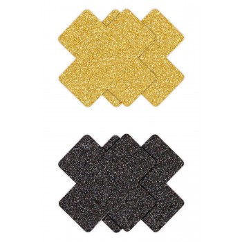 PRETTY PASTIES GLITTER CROSS BLACK GOLD 2 PAIR