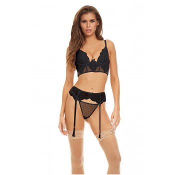 BOMBSHELL BOUDOIR PEEK A BOO WIRE 3 PC SET BLACK, L