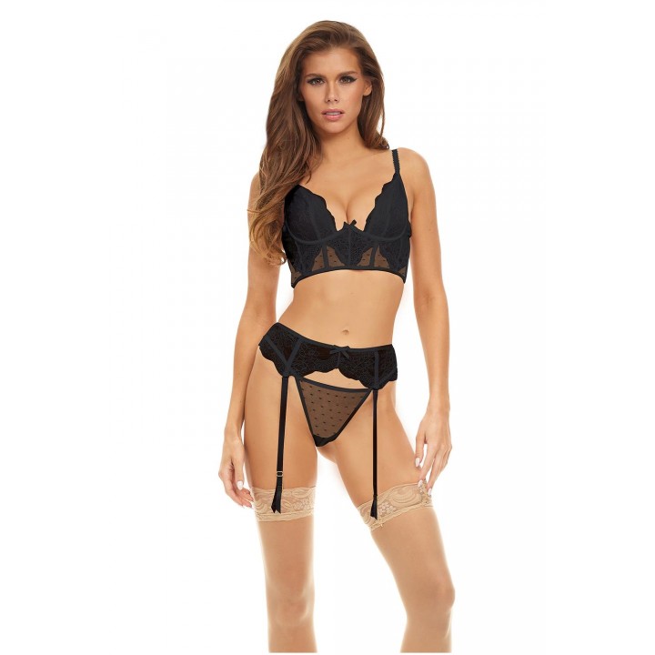 BOMBSHELL BOUDOIR PEEK A BOO WIRE 3 PC SET BLACK, L