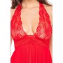 2PC LACE & MESH HALTER BABYDOLL & G-STRING SET RED, M