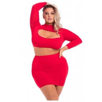 STOP & STARE 2PC SKIRT SET RED, 3XL/4XL