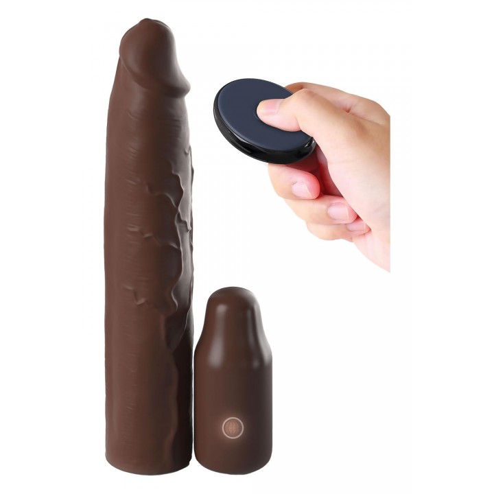 FANTASY X-TENSIONS ELITE 9 INCH SLEEVE VIBRATING 3 INCH PLUG WITH REMOTE BROWN