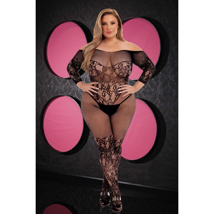 LAPDANCE OFF-THE-SHOULDER LACE BODYSTOCKING BLACK, QUEEN