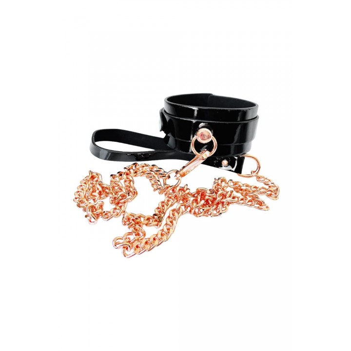 KINKY DIVA O-RING COLLAR + LEASH BLACK/GOLD