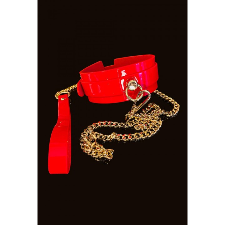 KINKY DIVA O-RING COLLAR + LEASH RED/GOLD - Kinky Diva