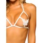 Open cup Bra and Pearl panty - White - One Size