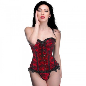 Scarlet Seduction Lace Corset & Thong - Black/Red - M