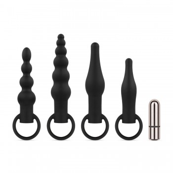 Anal Plug Set With Bullet Vibrator - Black