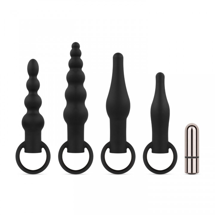 Anal Plug Set With Bullet Vibrator - Black