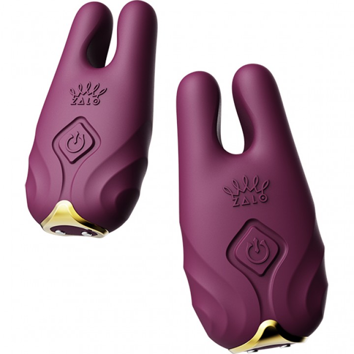 Zalo - Nave Wireless Vibrating Nipple Clamps Velvet Purple - Zalo