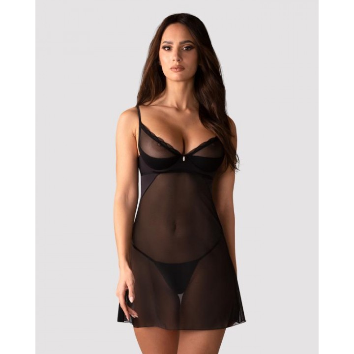 Obsessive - Stelisa Chemise & Thong - Black