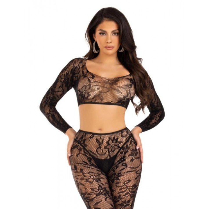 Leg Avenue - Crop Top & Footless Tights - Black