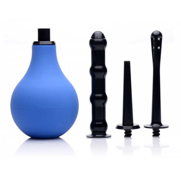 Anālā klizma ar 3 uzgaļiem un pretplūsmas vārstu unisex zila 280 mm XR Brands