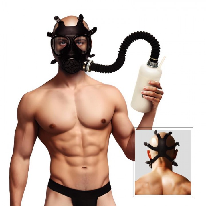 Silikona inhalācijas gāzmaska ar aromāta pudeli, unisex, melnbalta, viens izmērs, XR Brands