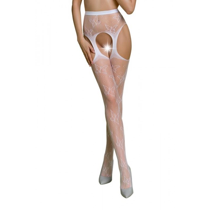 Passion ECO - Open Crotch Suspender Pantyhose - White Passion ECO - Open Crotch Suspender Pantyhose - White