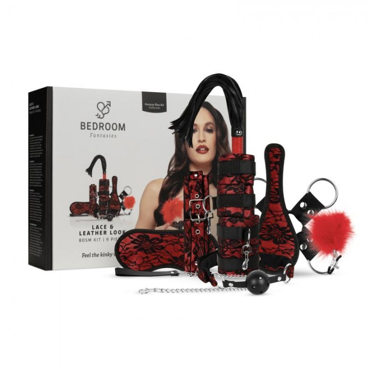 Bedroom Fantasies - Lace & Leather Look - 8 Piece Bondage Set - Red