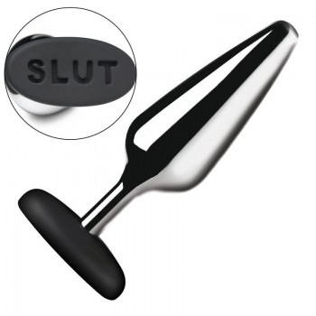 XR Brands - Butt Slut Metal & Silicone Butt Plug - Silver XR Brands - Butt Slut Metal & Silicone Butt Plug - Silver