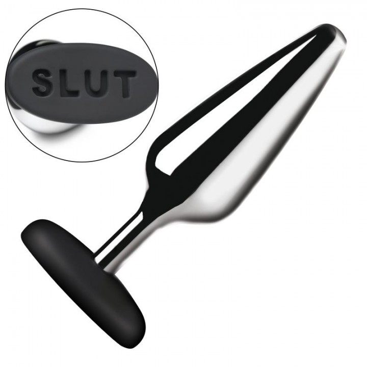 XR Brands - Butt Slut Metal & Silicone Butt Plug - Silver XR Brands - Butt Slut Metal & Silicone Butt Plug - Silver