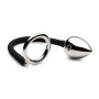 XR Brands - Tug + Plug Cock & Ball Ring with Anal Plug - Black & Silver