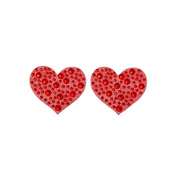 Amore Heart-Shaped Nipple Stickers With Rhinestones - Red - One Size