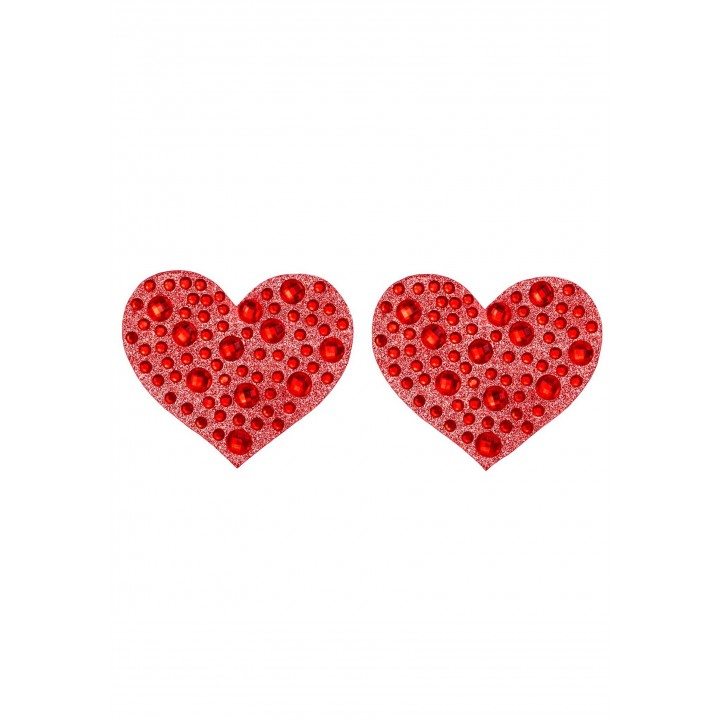 Amore Heart-Shaped Nipple Stickers With Rhinestones - Red - One Size