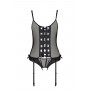 Nessy Corset with Open Crotch - Black - S/M