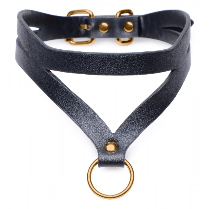 Bondage Baddie Collar With O-ring - Black/Gold