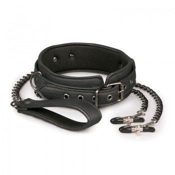 Leather Collar With Nipple Chains