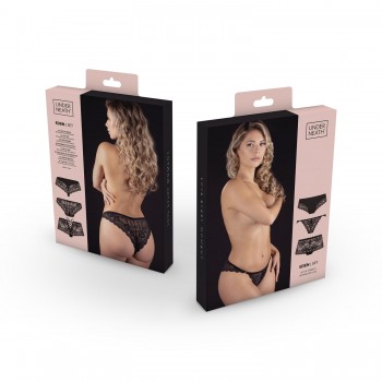 Underneath - Eden Set of 3 Panties - Black - S/M