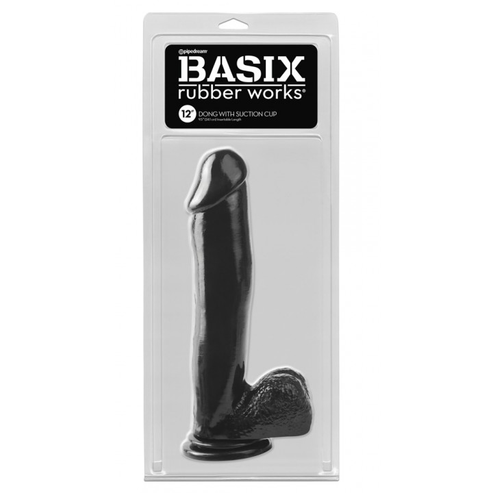 BRW 12" Dong w Suction Cup Dar - Basix Rubber Works