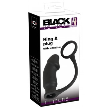Īpašais Dildo 14cm melns Black Velvets Ring and Plug