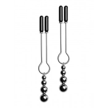 Spenelių spaustukai Master Series Adorn Triple Bead Nipple Clamp Set, juodi