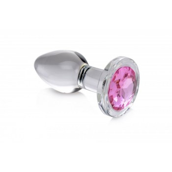 Pink Gem Glass Anal Plug With Gem - Large