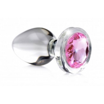 Pink Gem Glass Anal Plug With Gem - Small