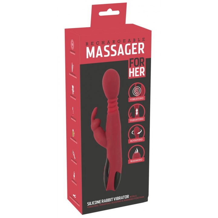 Silikona rabbit vibrators ar sildošu funkciju sievietēm You2Toys sarkans 26,5 cm
